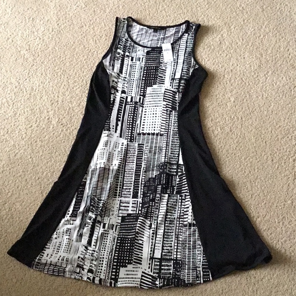 Black and white city print dress